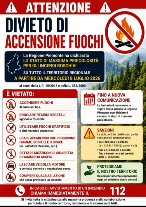 Stato di massima pericolosità per incendi boschivi